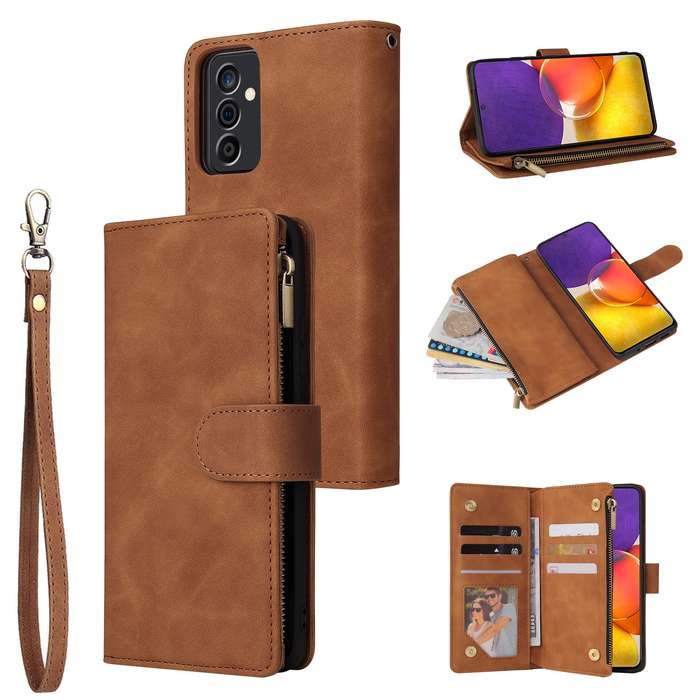 For Samsung Galaxy A82 5G Multifunctional Frosted Zipper Wallet Leather Phone Case(Brown)