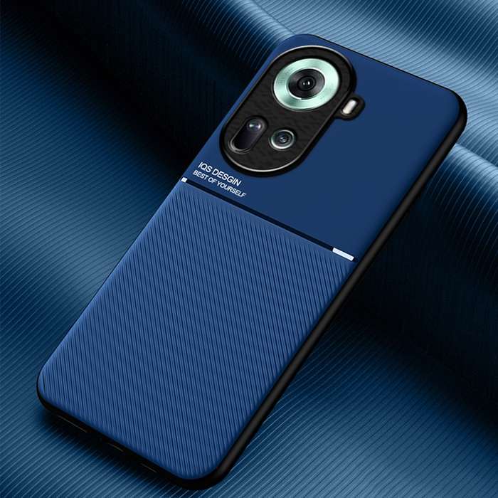 For OPPO Reno11 5G Global Classic Tilt Strip Grain Magnetic Shockproof PC + TPU Phone Case(Blue