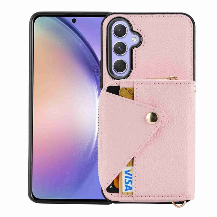 For Samsung Galaxy A54 Crossbody Zipper Card Bag RFID Anti-theft Phone Case(Pink)