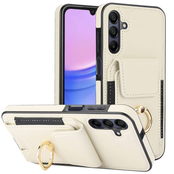 For Samsung Galaxy A15 Elastic Card Bag Ring Holder Phone Case(White)