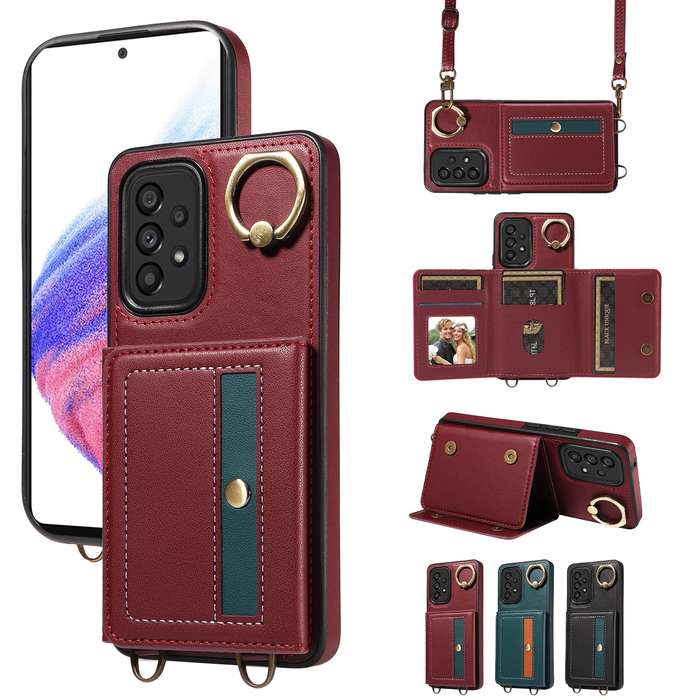 For Samsung Galaxy A73 5G Crossbodys Wallet Bag Ring Holder Leather Phone Case(Red)