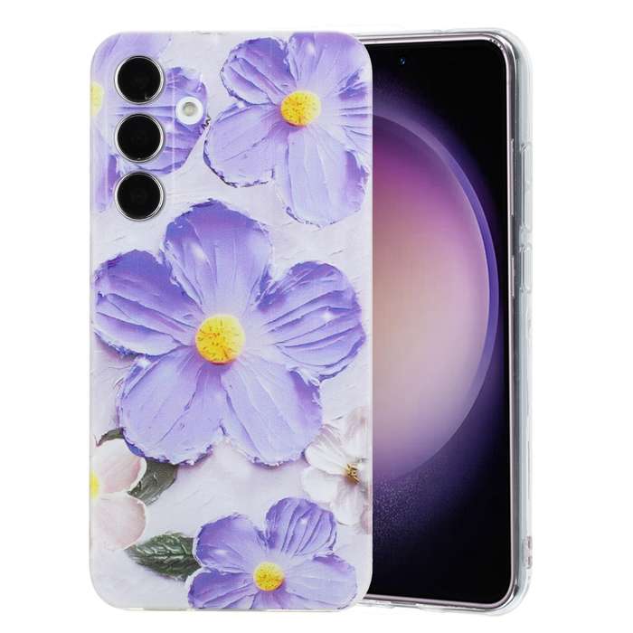 For Samsung Galaxy S24 5G Colorful Painting Pattern TPU Phone Case(Purple Flowers)