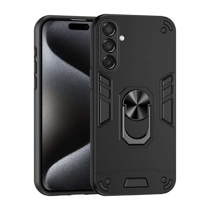For Samsung Galaxy M15 Shockproof Metal Ring Holder Phone Case(Black)