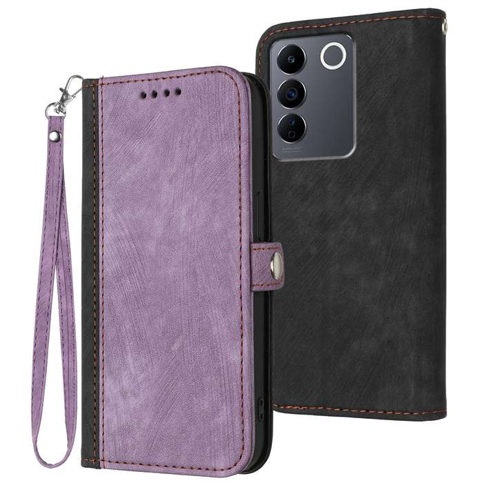 For vivo V27e 4G Global/T2 4G Global Side Buckle Double Fold Hand Strap Leather Phone Case(Purp