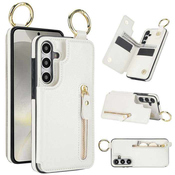 For Samsung Galaxy S24+ 5G Litchi Texture Zipper Double Buckle Card Bag Phone Case(White)
