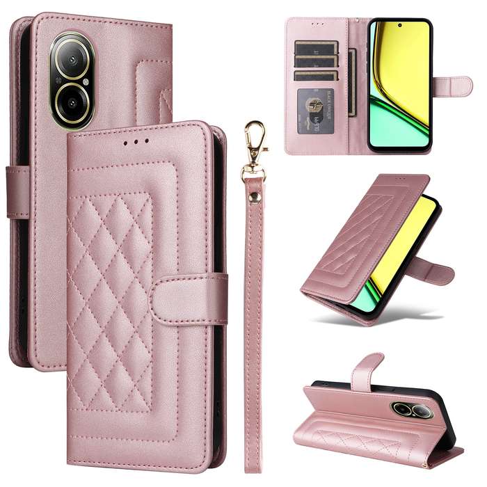 For Realme C67 4G Diamond Lattice Leather Flip Phone Case(Rose Gold)