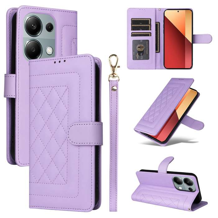 For Xiaomi Redmi Note 13 Pro 4G Diamond Lattice Leather Flip Phone Case(Light Purple)