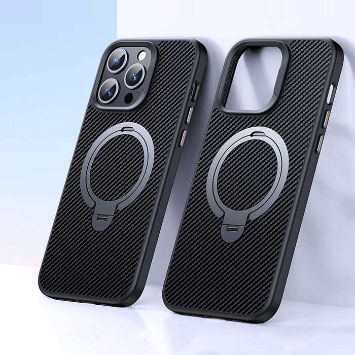 For iPhone 13 Pro Double Ring MagSafe Holder Carbon Fibre Phone Case(Silver)