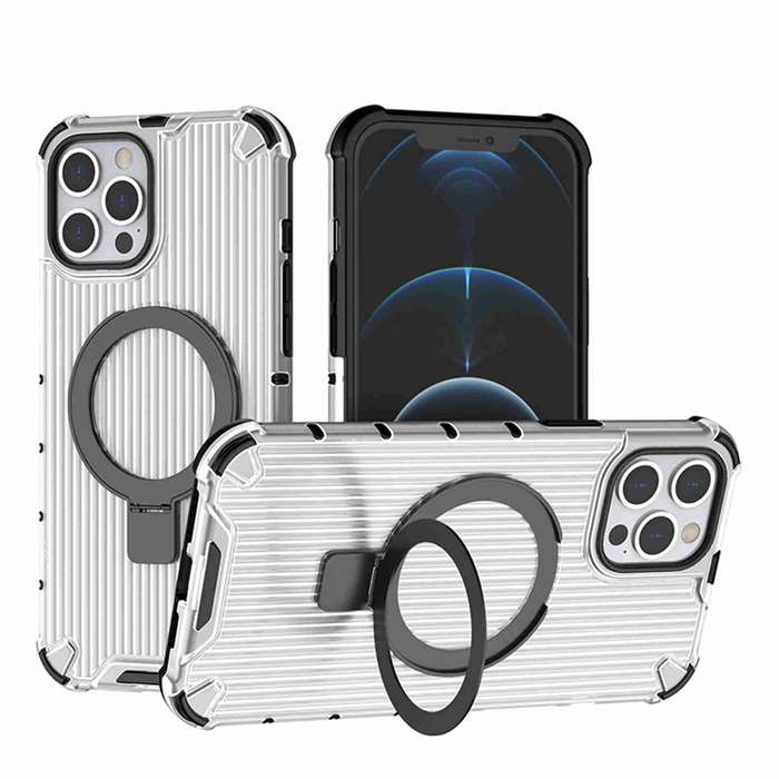 For iPhone 12 Pro Max Grating Holder Shockproof Phone Case(Transparent)