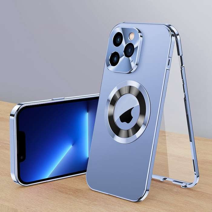 For iPhone 13 Pro Magnetic HD Tempered Glass Phone Case(Sierra Blue)