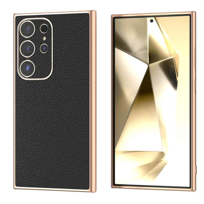 For Samsung Galaxy S24 Ultra 5G Nano Plating Genuine Leather Wave Series Phone Case(Black)
