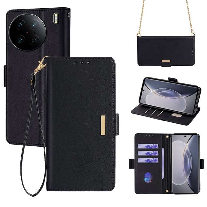 For vivo X90 Pro Crossbody Chain Leather Phone Case(Black)