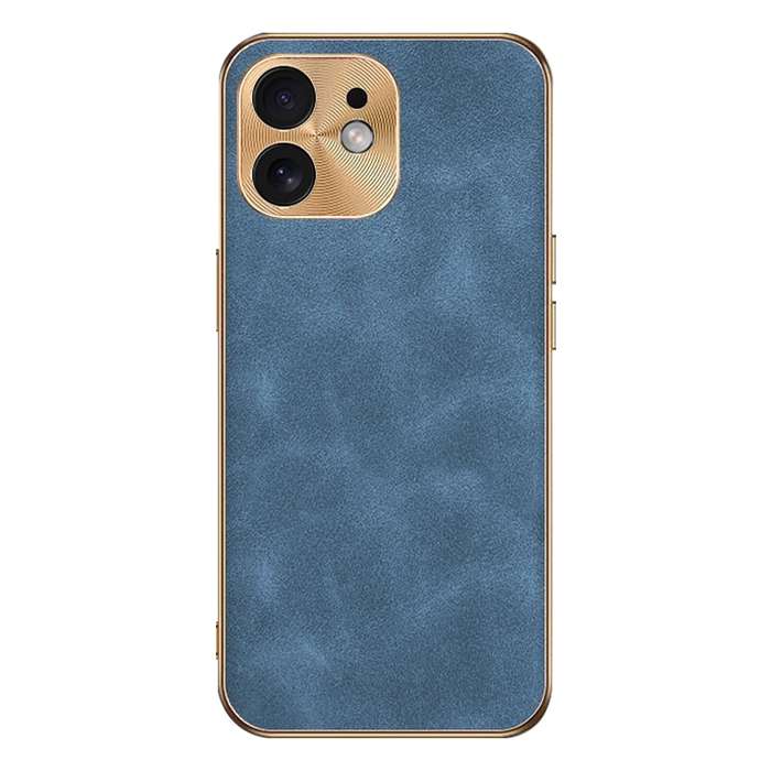 For iPhone 12 Electroplating Lambskin Leather Phone Case(Blue)