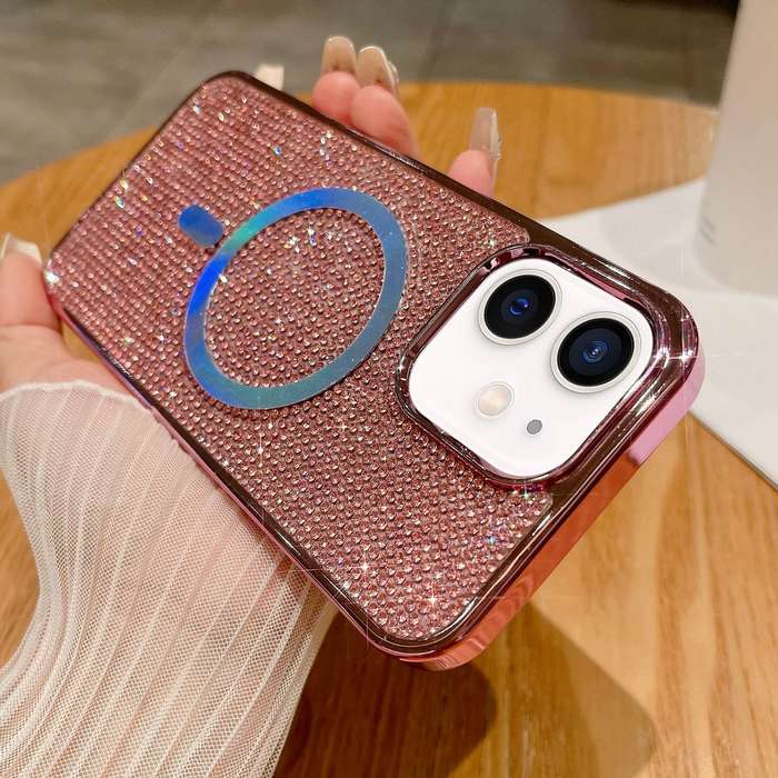 For iPhone 11 Diamonds Plated Magsafe Phone Case(Pink)