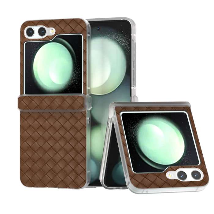 For Samsung Galaxy Z Flip6 5G 3 in 1 Woven Texture Frosted Translucent Frame PU Phone Case(Brow