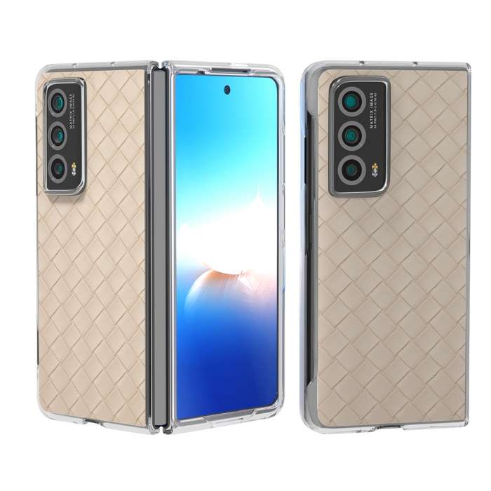 For Honor Magic Vs2 Woven Texture Transparent Frame PU Phone Case(Beige)
