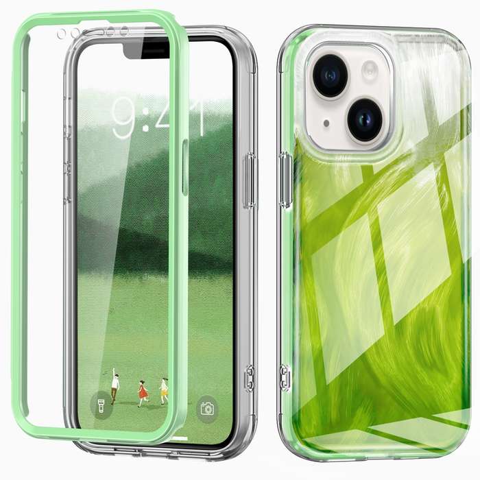 For iPhone 14 Plus IMD Gradient Feather PC + TPU Phone Case(Green)