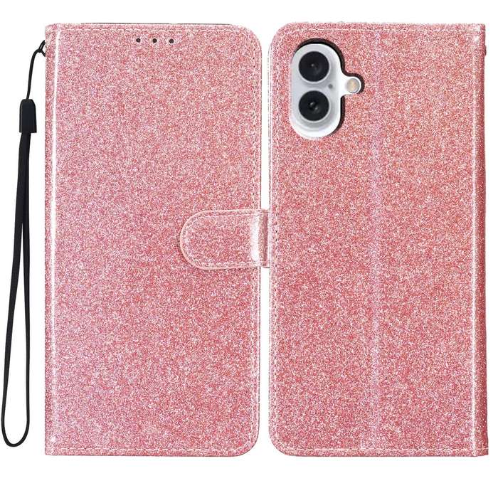 For iPhone 16 Glitter Powder Flip Leather Phone Case(Rose Gold)