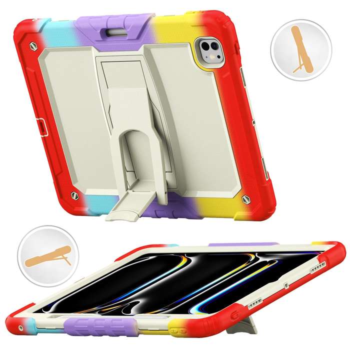 For iPad Pro 13 2024 Silicone Hydric PC Tablet Case with Shoulder Strap & Holder(Camouflage Red