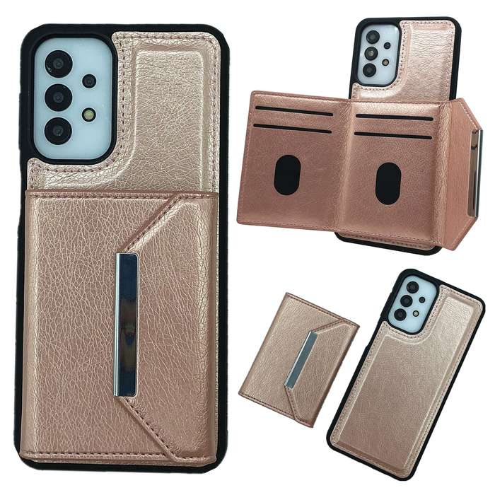 For Samsung Galaxy A14 4G / 5G Solid Color Metal Buckle Card Slots Bag Phone Case(Rose Gold)