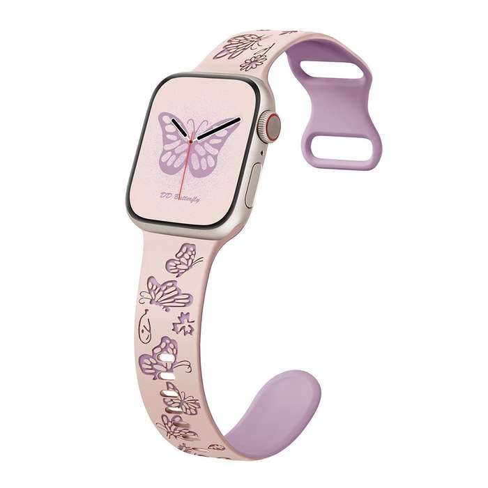 For Apple Watch Series 5 44mm Colorful Butterfly Pattern 8-shaped Buckle Silicone Watch Band(Pi