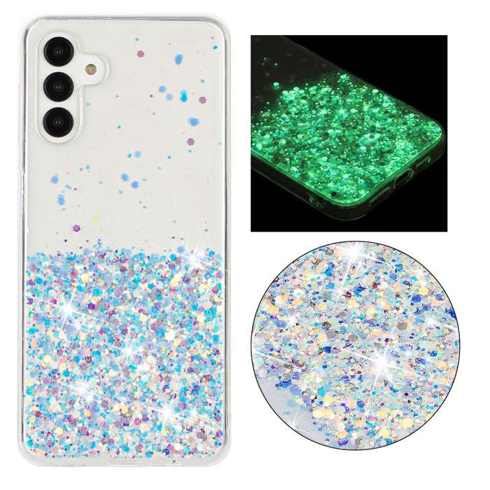 For Samsung Galaxy A15 4G / A15 5G Transparent Frame Noctilucent Glitter Powder TPU Phone Case(