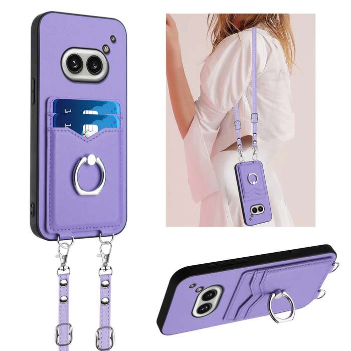 For Nothing Phone 2a R20 Crossbody Rope Ring Card Holder Phone Case(Purple)
