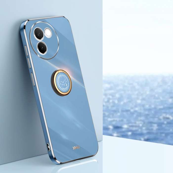 For vivo V30E XINLI Straight 6D Plating Gold Edge TPU Shockproof Case with Ring Holder(Celestia