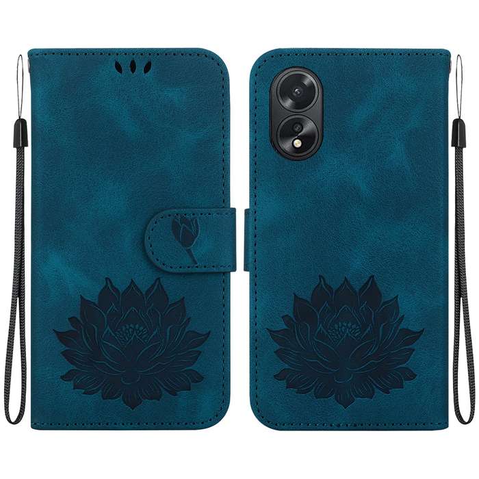For OPPO A38 / A18 Lotus Embossed Leather Phone Case(Dark Blue)