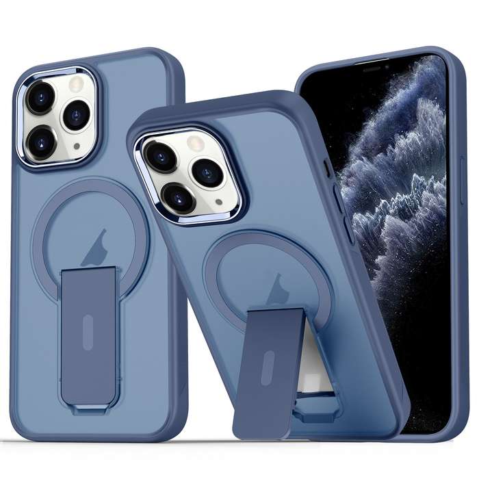 For iPhone 11 Pro Max Acrylic + TPU MagSafe Holder Phone Case(Dark Blue)