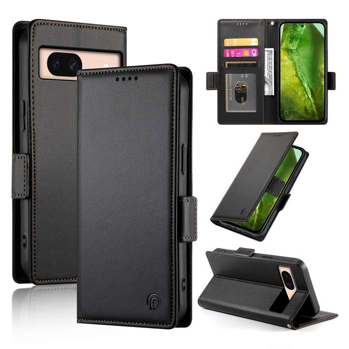 For Google Pixel 8a Side Buckle Magnetic Frosted Leather Phone Case(Black)