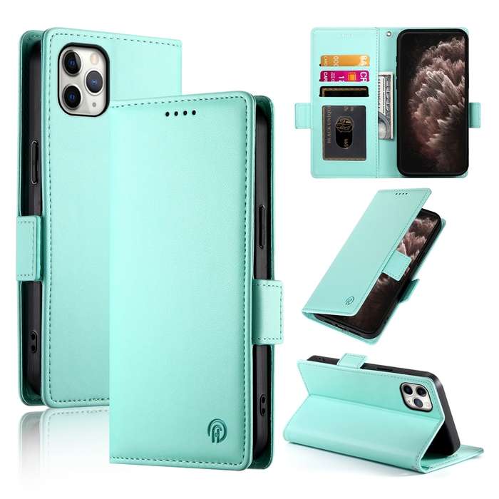 For iPhone 11 Pro Max Side Buckle Magnetic Frosted Leather Phone Case(Mint Green)