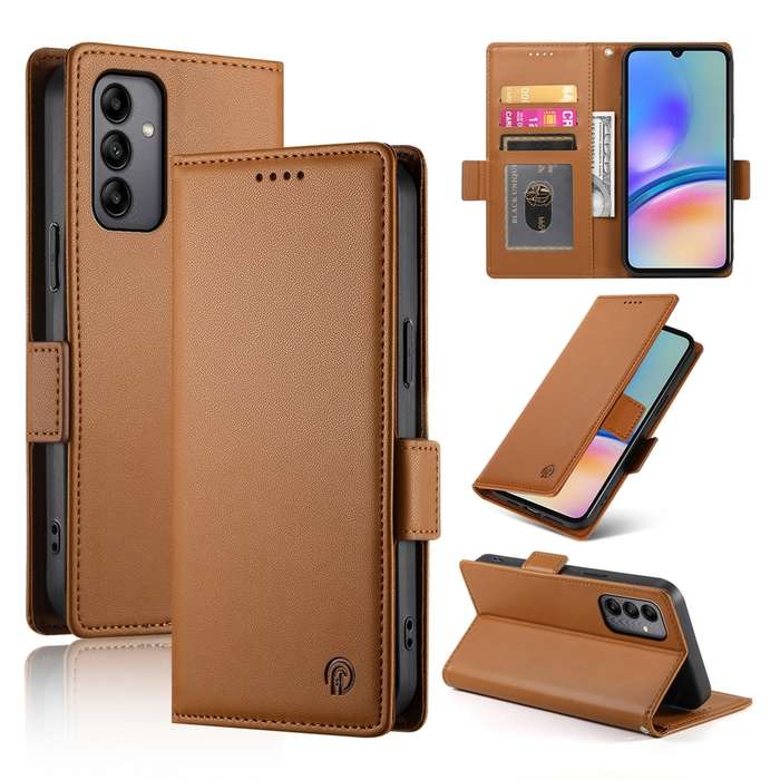 For Samsung Galaxy A05s Side Buckle Magnetic Frosted Leather Phone Case(Brown)