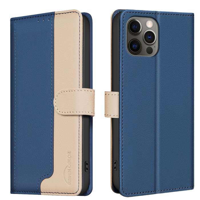 For iPhone 13 Pro Color Matching RFID Anti-theft Leather Phone Case(Blue)