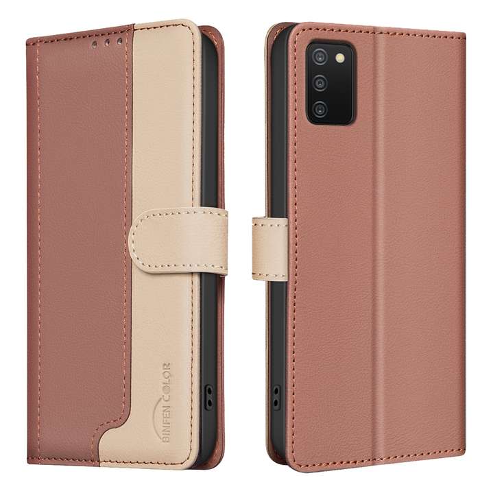 For Samsung Galaxy A03s / A02s Color Matching RFID Anti-theft Leather Phone Case(Brown)