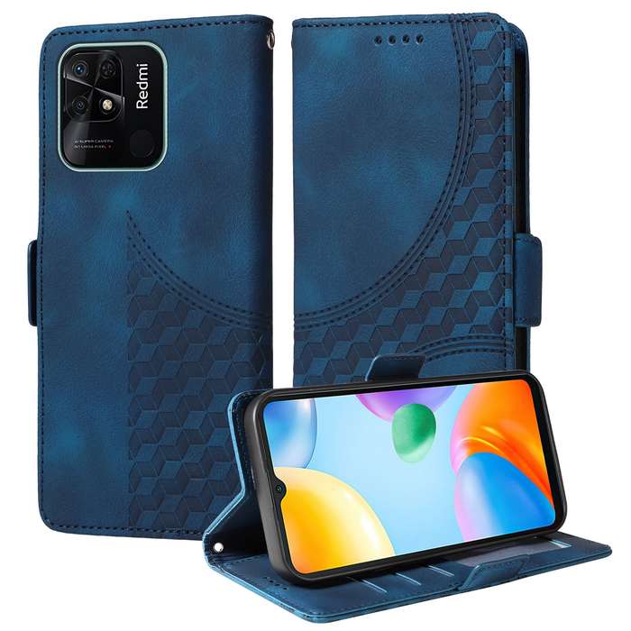 For Redmi 10C / 10 India Embossed Rhombus Starry Leather Phone Case(Blue)