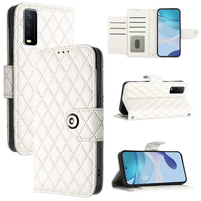 For vivo iQOO U1x / Y11s / Y12s / Y12a Rhombic Texture Flip Leather Phone Case with Lanyard(Whi