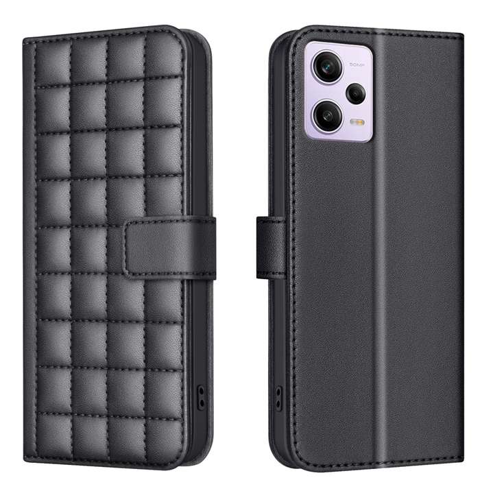 For Redmi Note 12 Pro Global Square Texture Leather Phone Case(Black)
