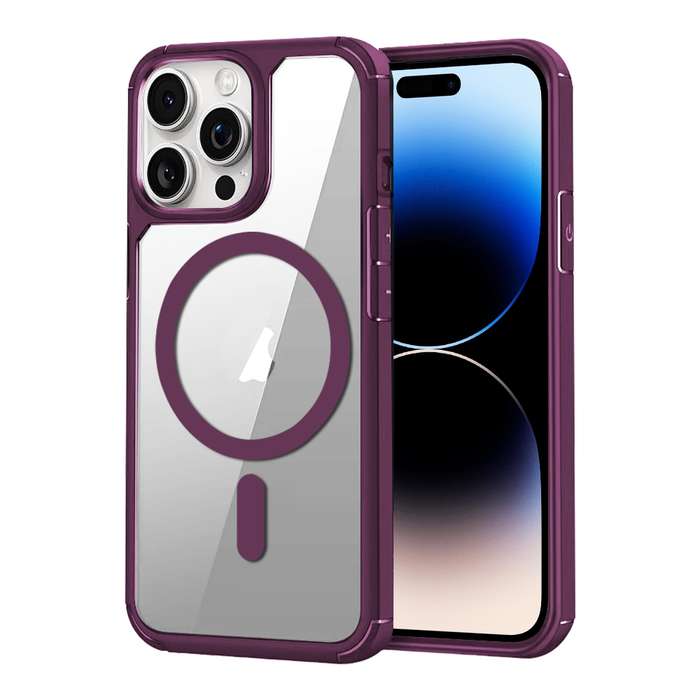 For iPhone 14 Pro Max MagSafe Acrylic Hybrid TPU Phone Case(Wine Red)