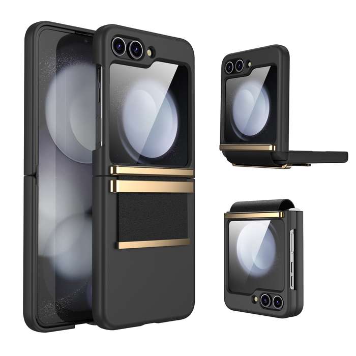 For Samsung Galaxy Z Flip3 5G Hardware Foldable Leather Shockproof Phone Case(Black Gold)