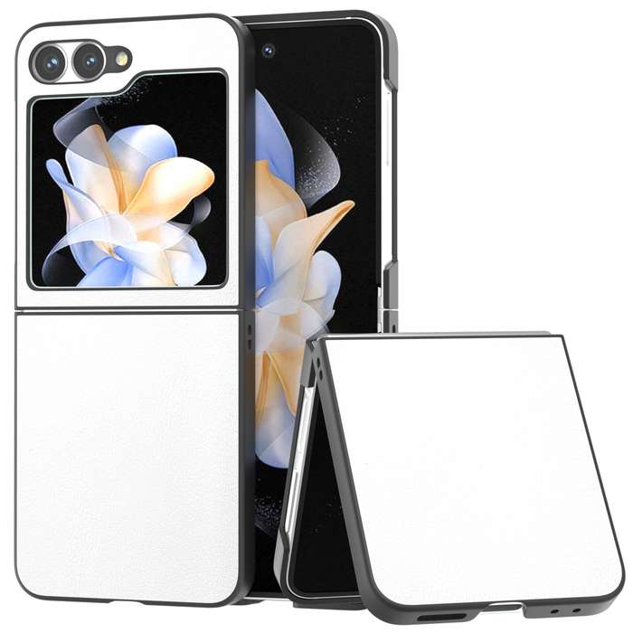 For Samsung Galaxy Z Flip6 PU Leather Black Frame Full Coverage Phone Case(White)