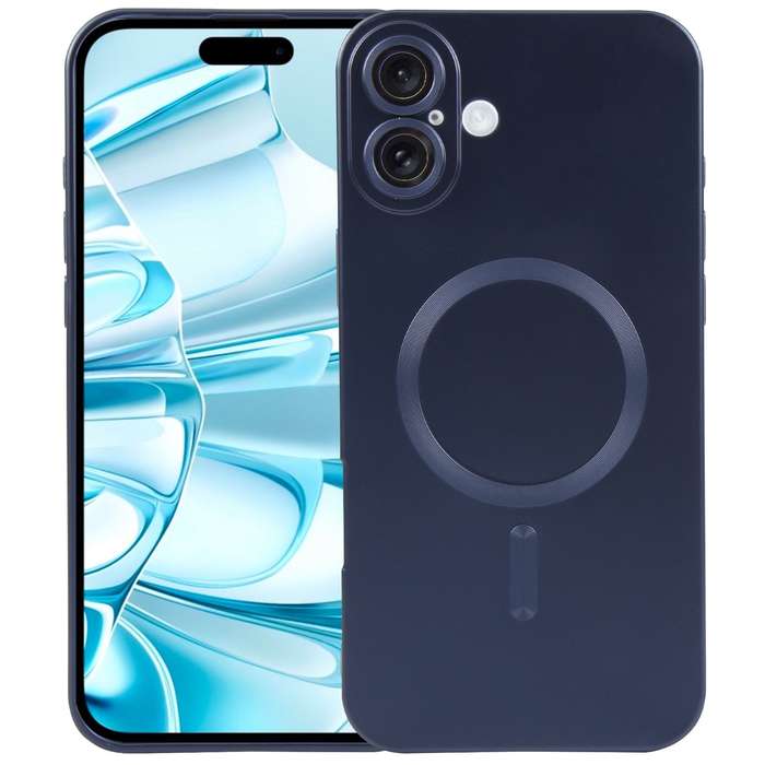 For iPhone 16 Liquid TPU Silicone Solid Color MagSafe Phone Case(Dark Blue)