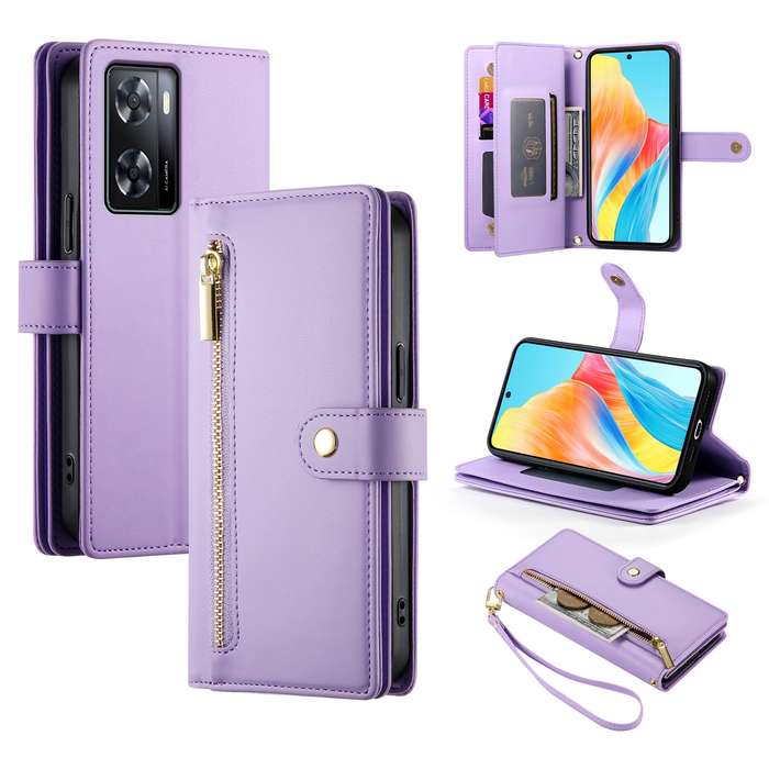 For OPPO A78 5G / A58 5G / A58x / A1x Nine Card-slot Zipper Wallet Bag Leather Phone Case(Purpl