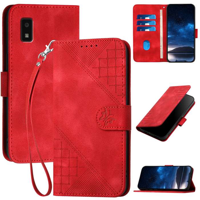 For Sharp Aquos Wish YX0080 Grid Butterfly Embossed Pattern Flip Leather Phone Case with Lanyar