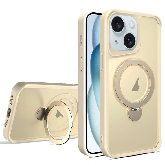 For iPhone 15 Invisible Fulcrum Holder MagSafe Phone Case(Beige)