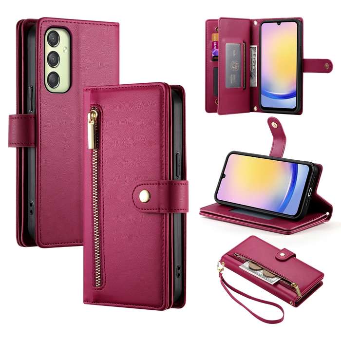 For Samsung Galaxy A25 Nine Card-slot Zipper Wallet Bag Leather Phone Case(Red)