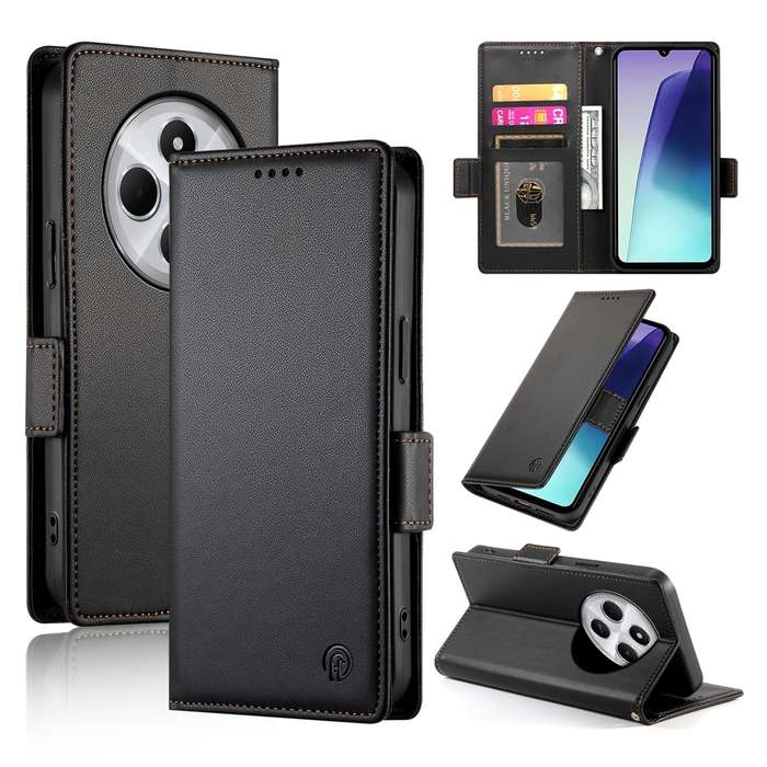 For Redmi 14C 4G Side Buckle Magnetic Frosted Leather Phone Case(Rose Gold)