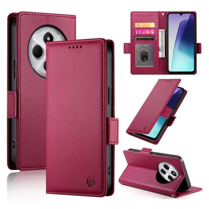For Redmi 14C 4G Side Buckle Magnetic Frosted Leather Phone Case(Rose Gold)