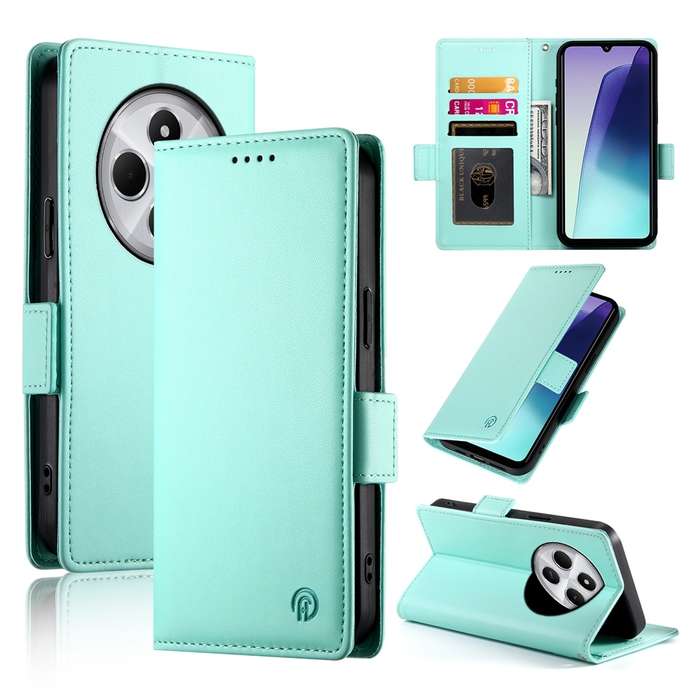 For Redmi 14C 4G Side Buckle Magnetic Frosted Leather Phone Case(Rose Gold)