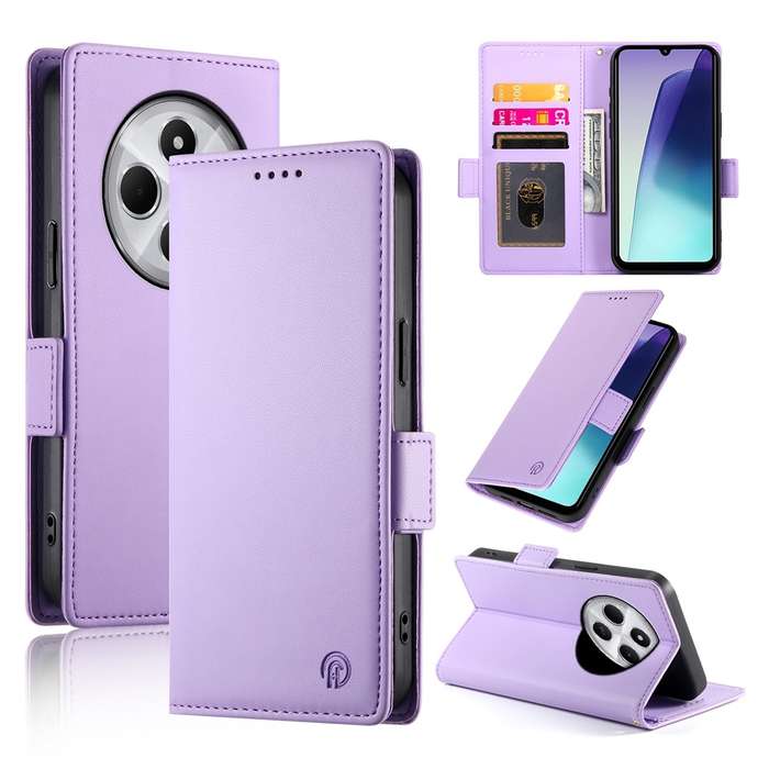 For Redmi 14C 4G Side Buckle Magnetic Frosted Leather Phone Case(Rose Gold)